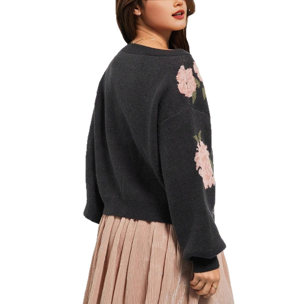 Loose Off Shoulder Floral Jacquard Pullover Sweater for Everyday Comfort