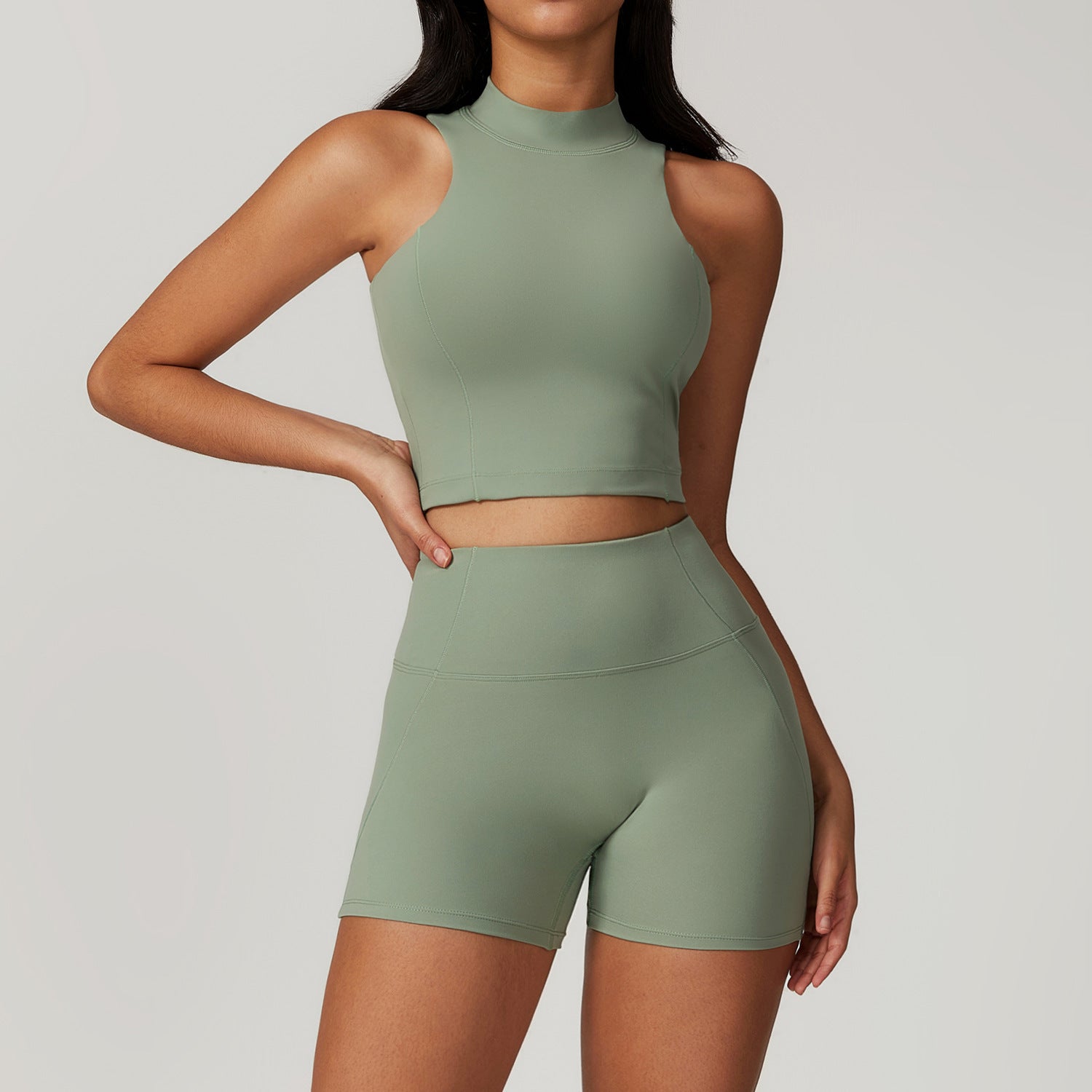 Sleek Mock Neck Crop Top and Athletic Skirt Set for Yoga and TrainingShort