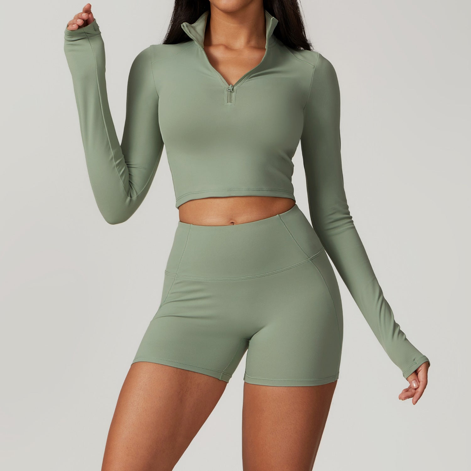 Sleek Mock Neck Crop Top and Athletic Skirt Set for Yoga and TrainingShort