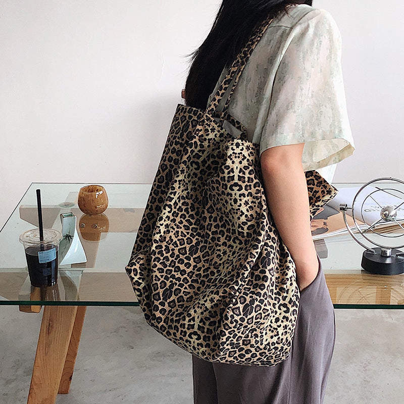 Chic Leopard Canvas Tote Bag - Large Capacity Shoulder Bag