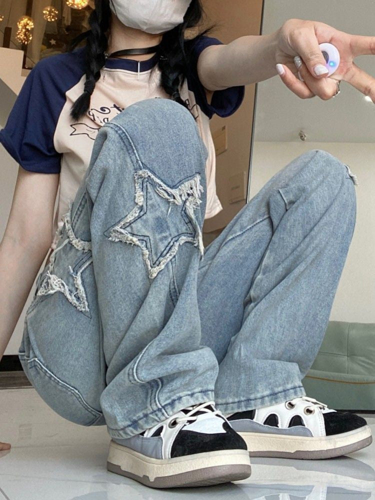 Star Distressed Baggy Denim Jeans