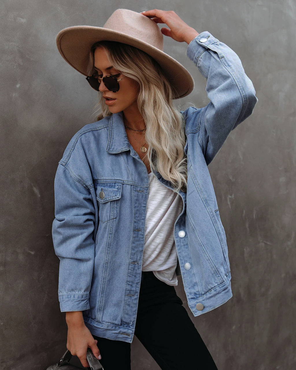 Relaxed Fit Denim Style Everyday Jacket with Button Front