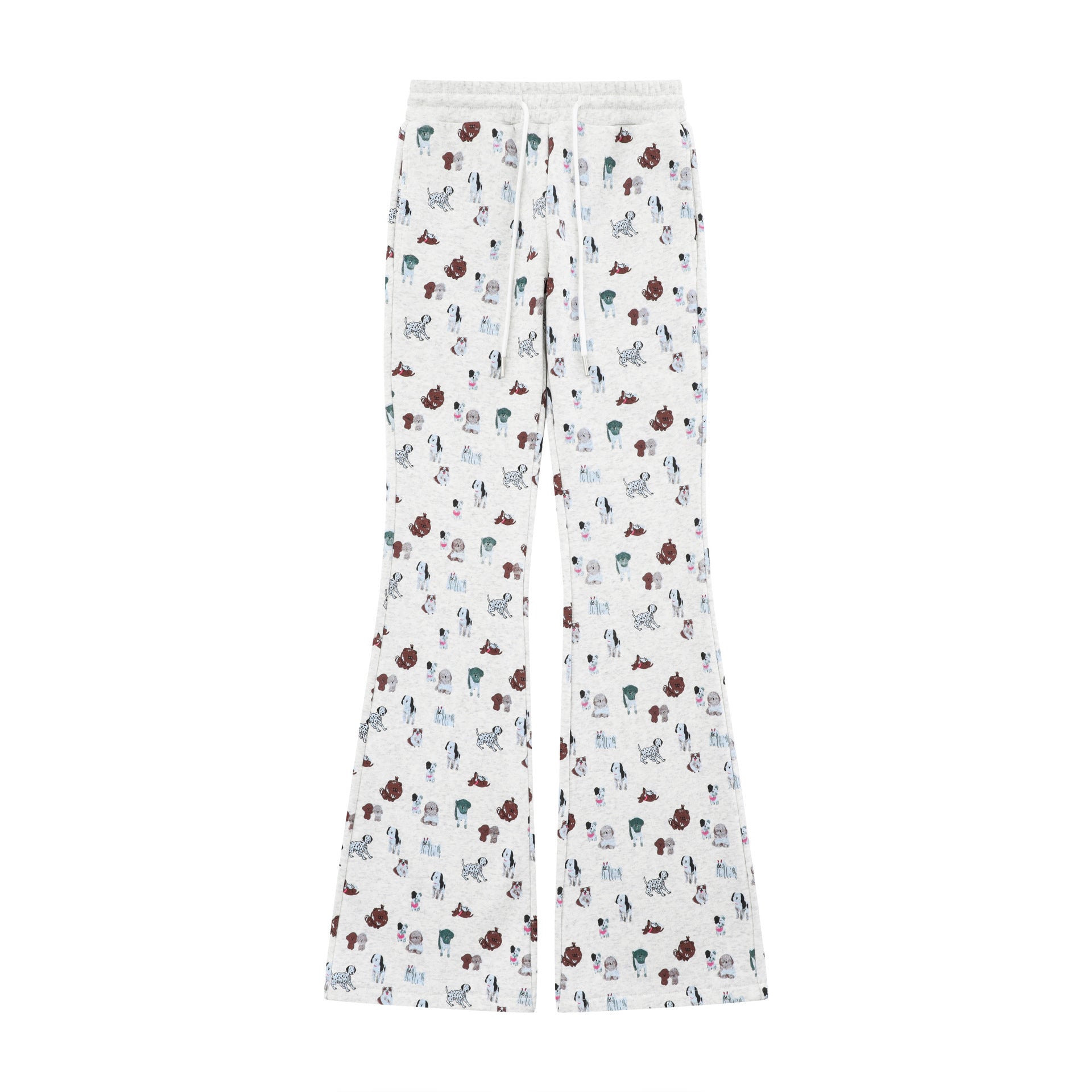 Cozy Elastic Waist Printed Cotton Sweatpants with Dog Print
