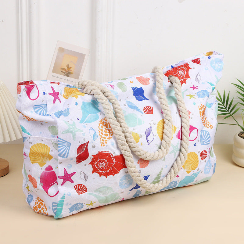 Large Canvas Beach Tote Bag for Women - Tropical & Versatile