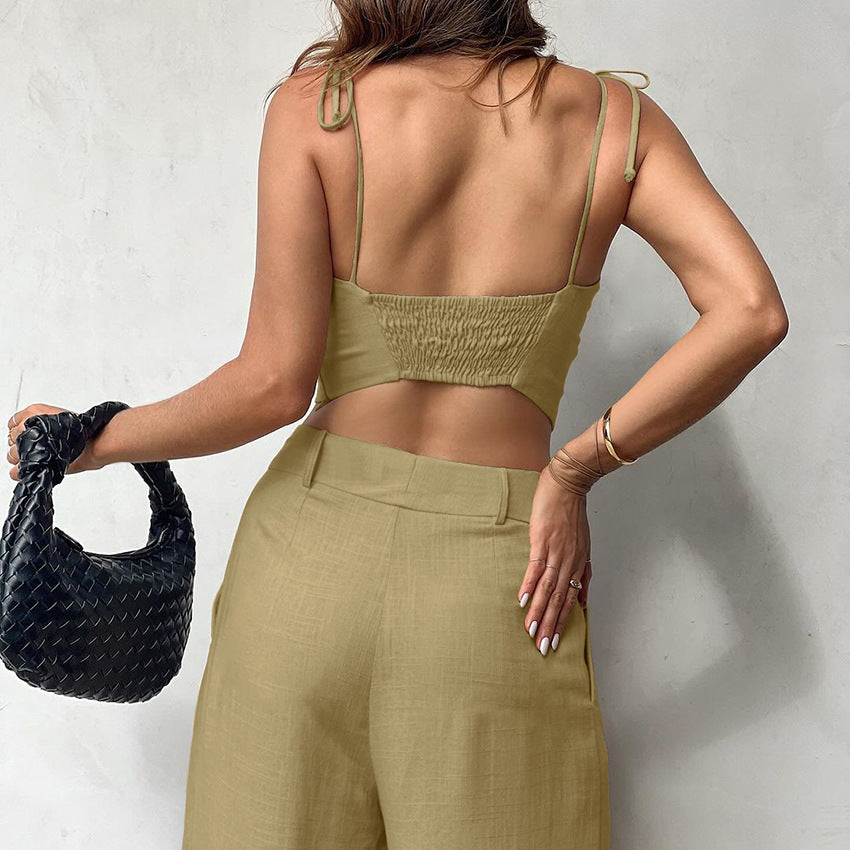 Chic Cotton Linen Vest & Wide-Leg Pants Set - Casual Summer Two-Piece