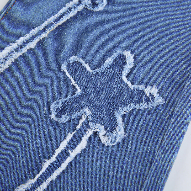 Ariana Vogue High Waist Star Distressed Flared Jeans for Women