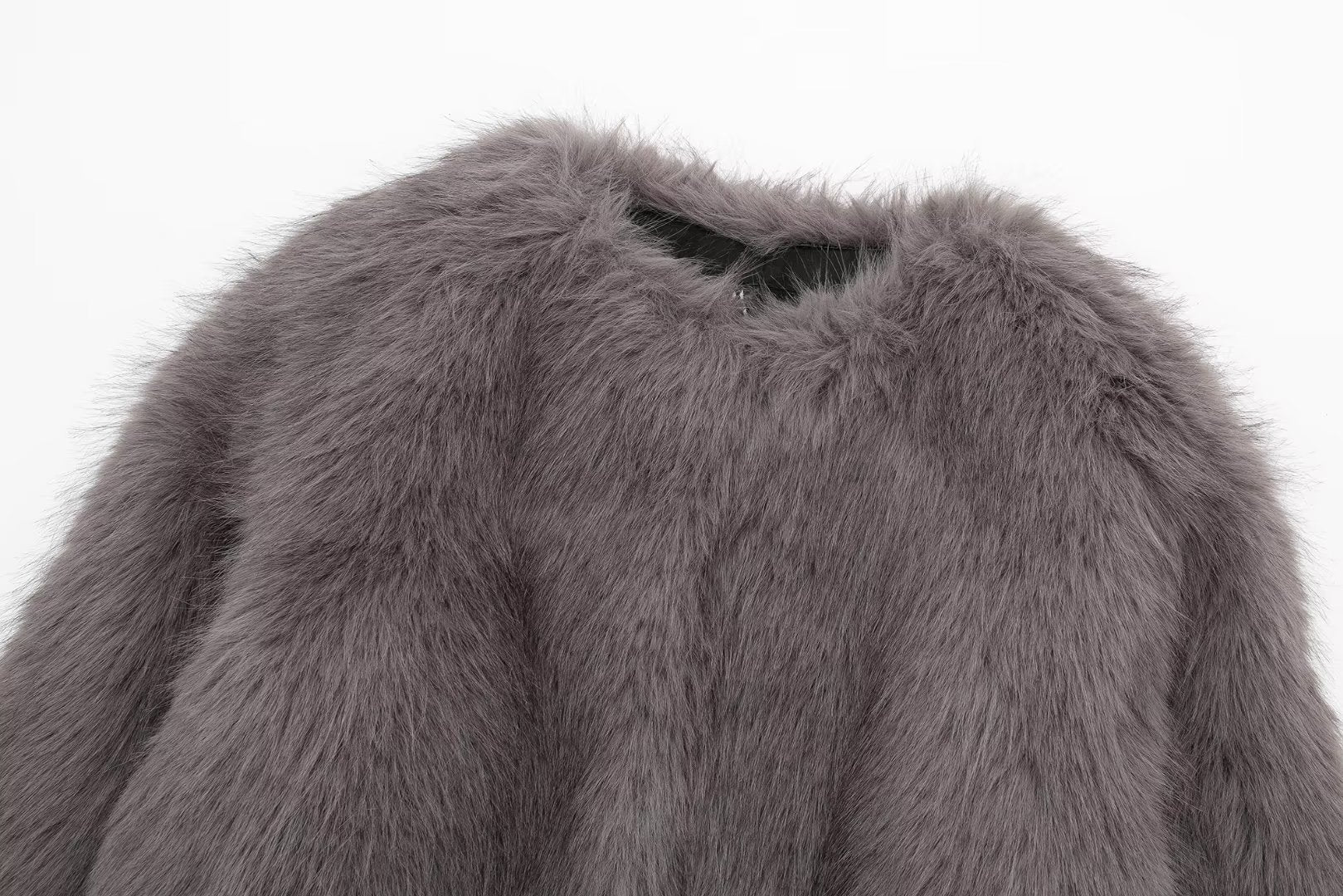 Chic Faux Fur O Neck Cropped Jacket Stylish Warm Outerwear