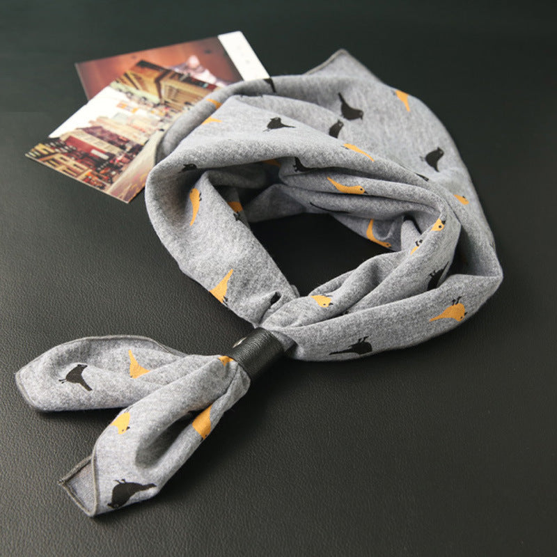 Elegant Women's Cotton Square Scarf - Bird Print