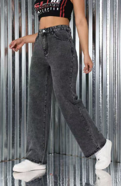 Trendy Embroidered Loose Fit High-Waist Jeans