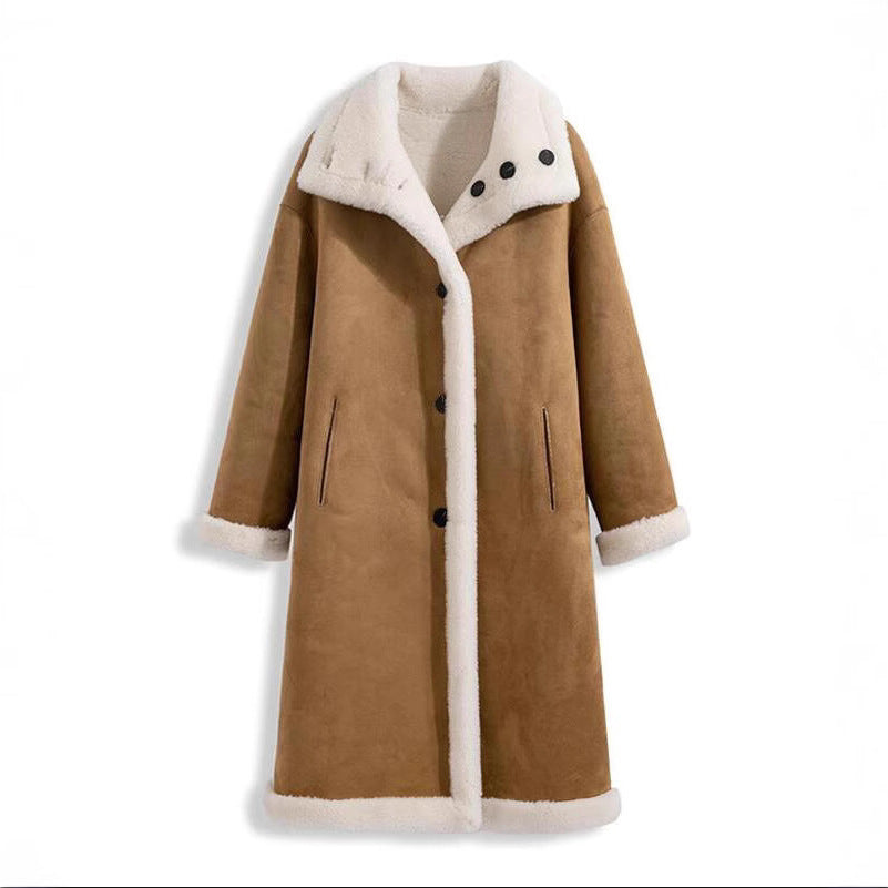 Cozy Faux Suede Shearling Jacket with Lambswool Effect Trim for Winter Style