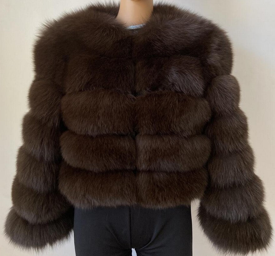 Chic Faux Fur Cropped Warm Jacket Elegant Winter Outerwear