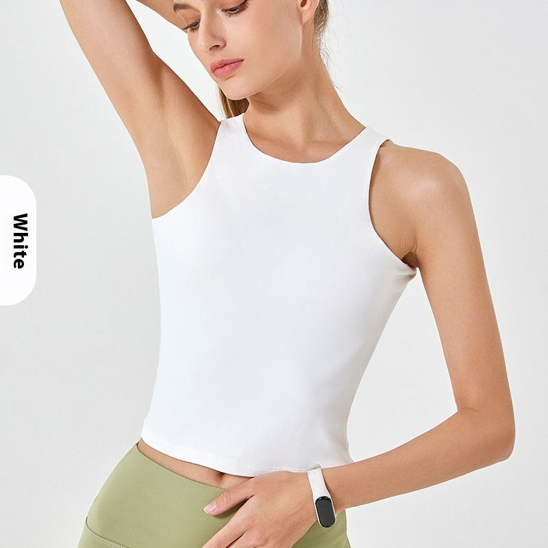 Comfortable Cloud Soft Fabric Double Layer Round Neck Sleeveless Athletic Crop Top