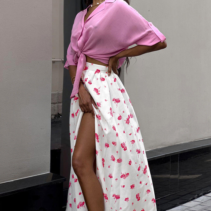 Fashionable High Waist Floral Split Maxi Skirt for Summer