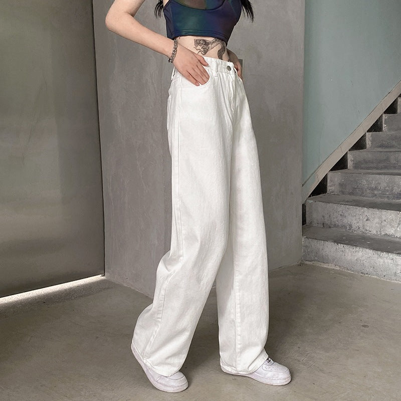High-Rise Wide-Leg White Denim Jeans