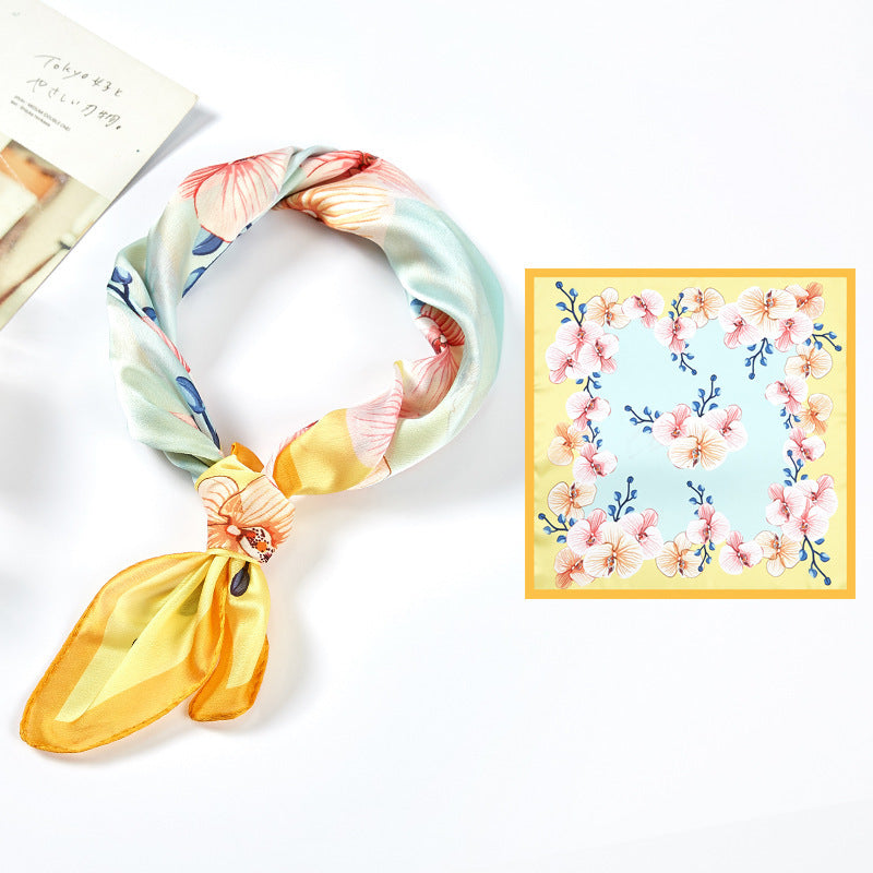 Chic Printed Silk-Feel Square Scarf 53x53cm
