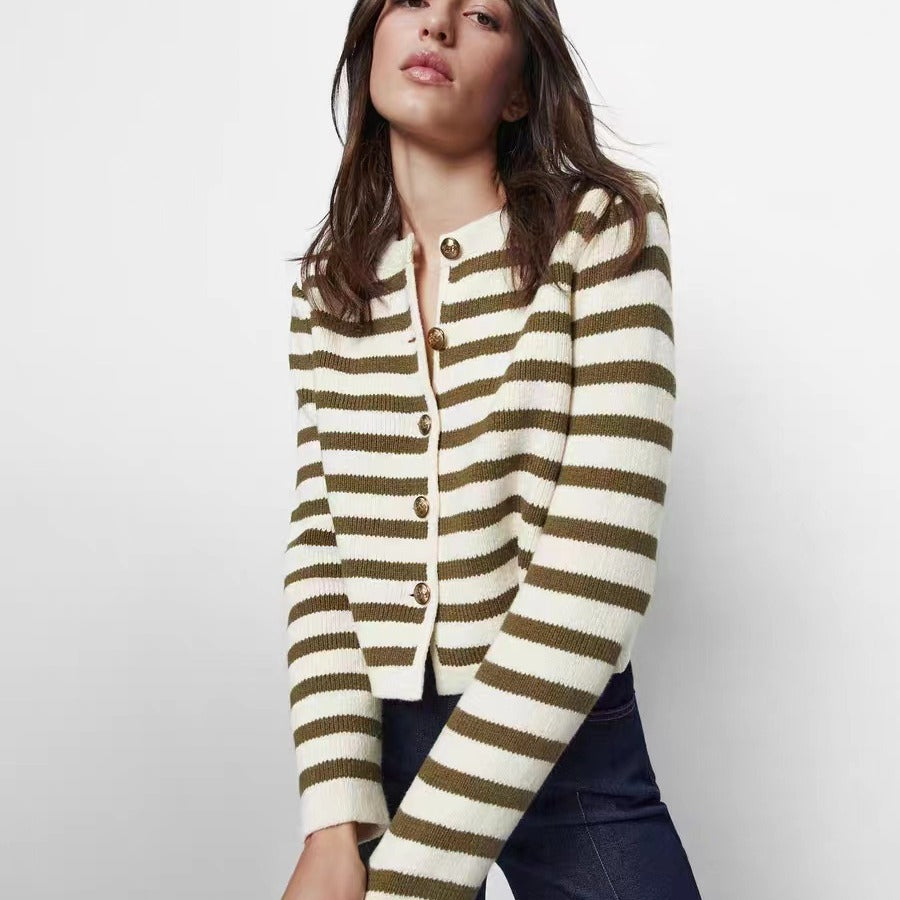 Elegant Striped Knitted Cardigan Sweater for Everyday Chic