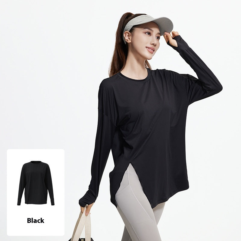 Everyday Comfort Long Sleeve Activewear Top with Slit Detail for Women's Yoga and Running Workouts