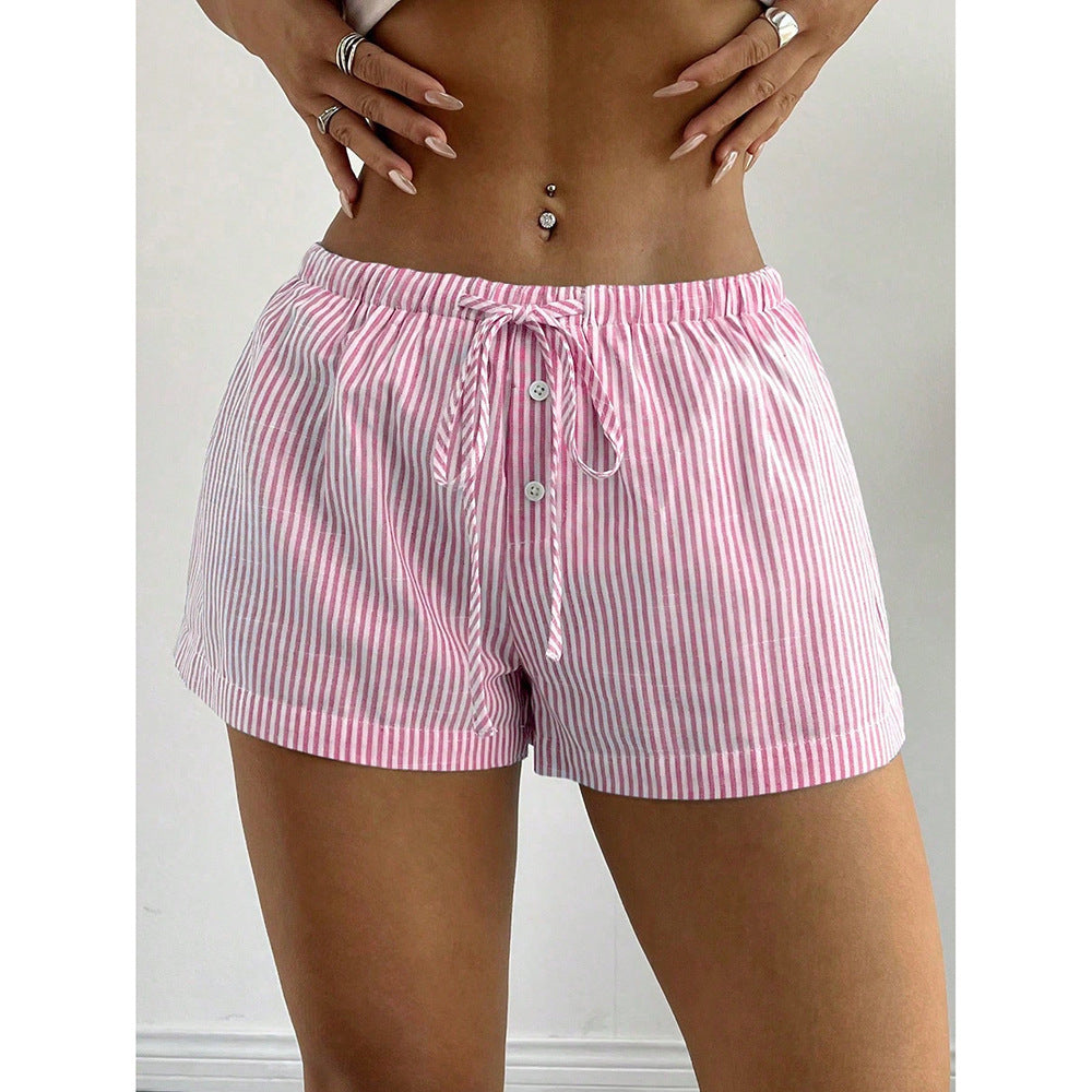 Fashionable Striped Loose Fit Drawstring Casual Lounge Shorts for Everyday Wear