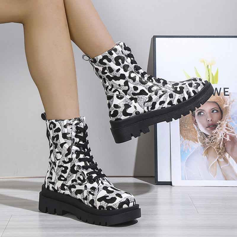 Zola Leopard Print Platform Combat Boots