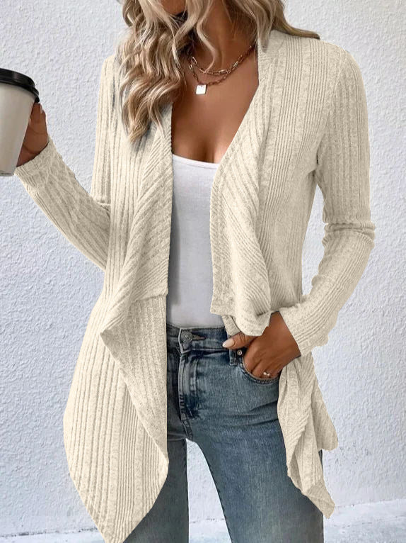 Cozy Ribbed Knit Long Sleeve Open Front Cardigan for Effortless Layering Style