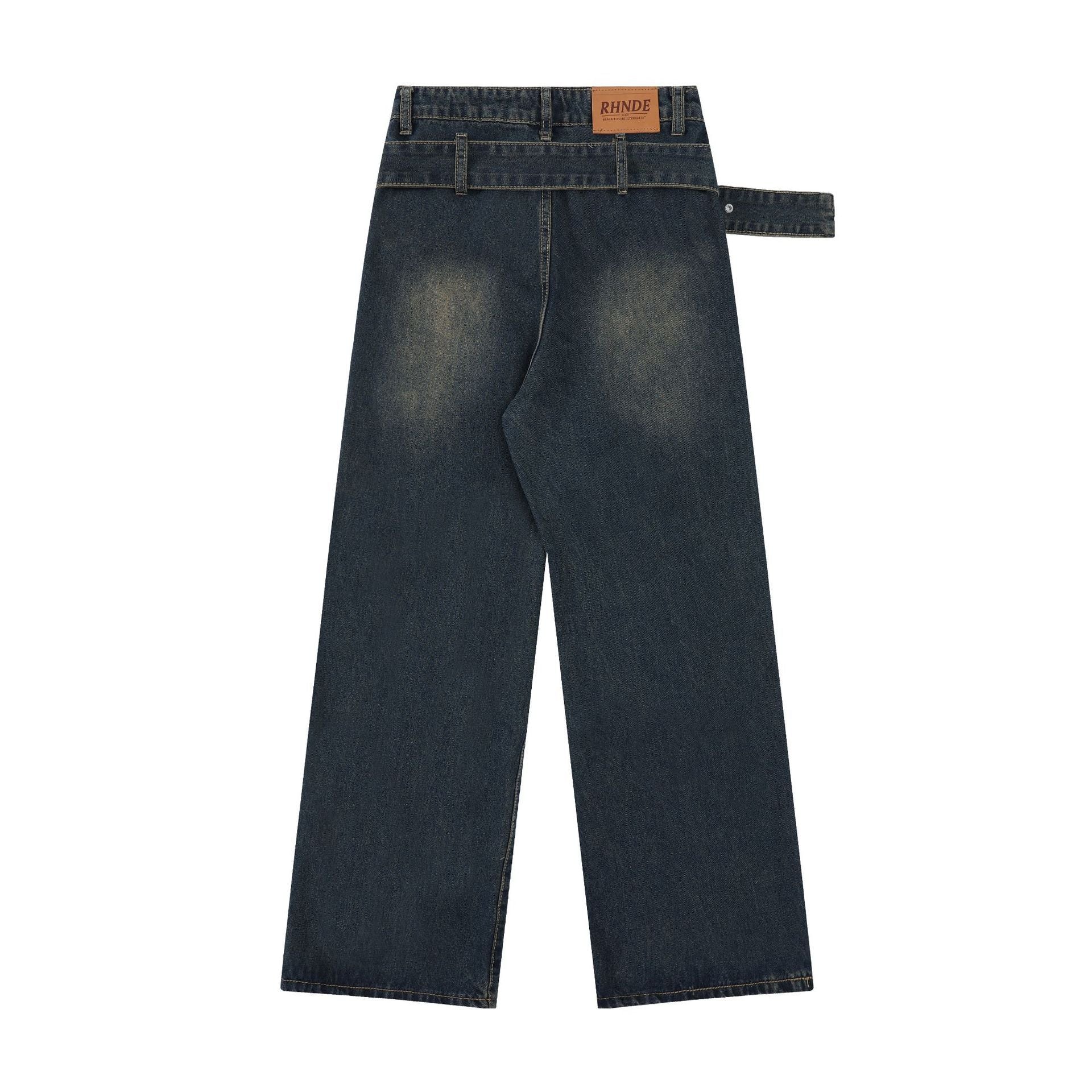 Retro Washed Studded Straight-Leg Baggy Denim Jeans