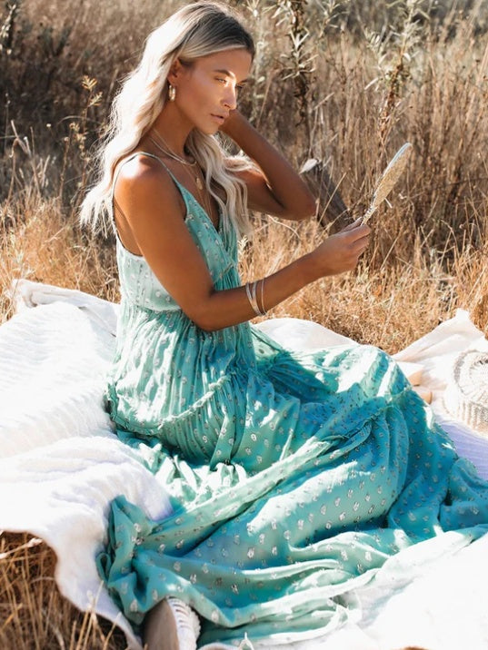 Leopard Print V-Neck Dress - Women's Casual Ruffled Style