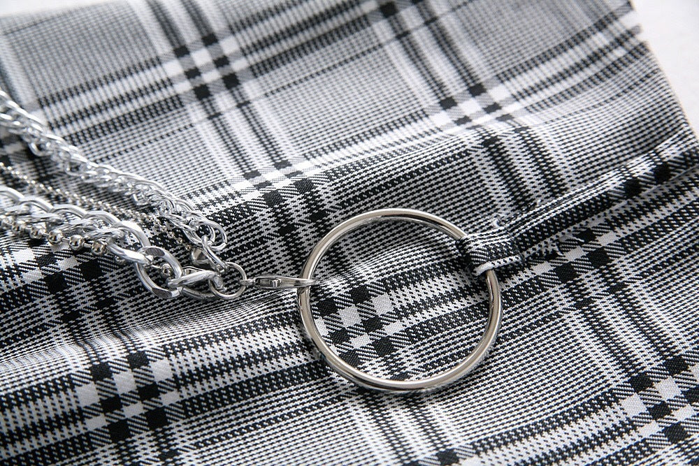 Trendy Plaid Hip Hugging Mini Skirt with Stylish Chain Detail