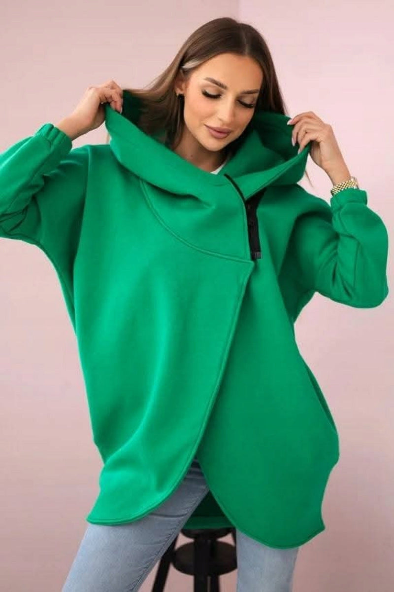 Cozy Fleece Asymmetrical Zip Hooded Casual Sweatshirt Jacket