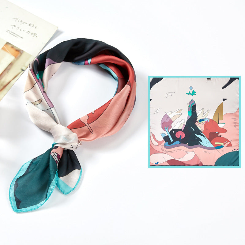 Chic Printed Silk-Feel Square Scarf 53x53cm