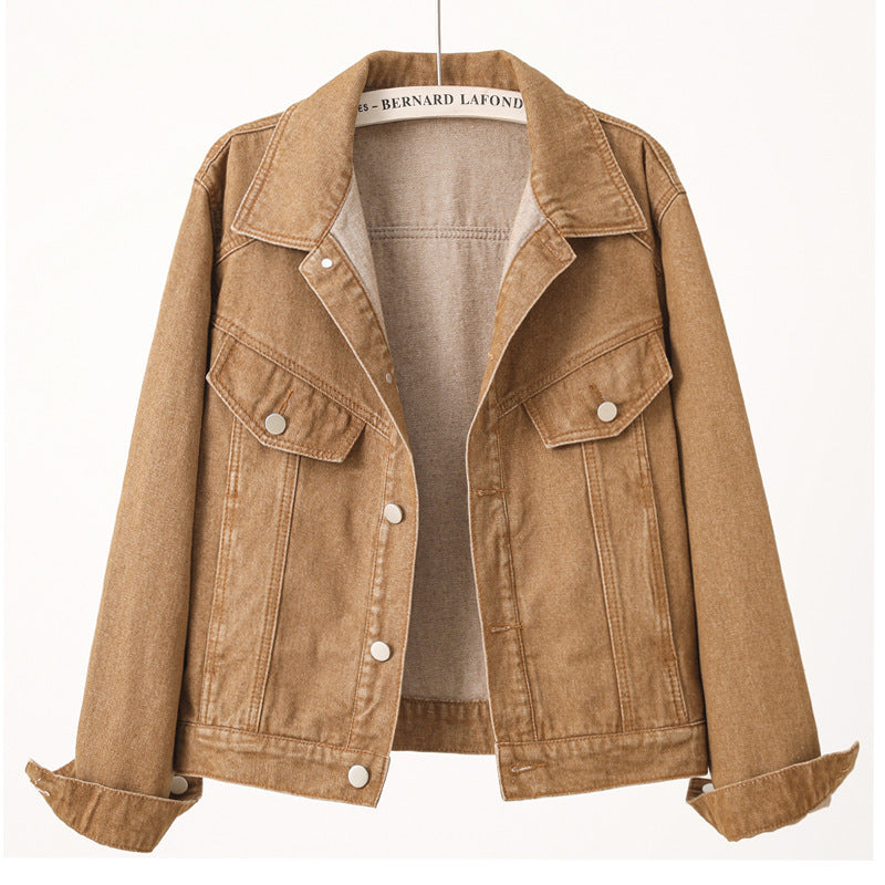 Vintage Inspired Loose Fit Denim Jacket Coat with Button Front