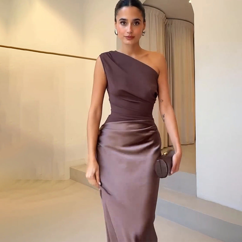Women's One-Shoulder Dress - Backless Bodycon Maxi Gown