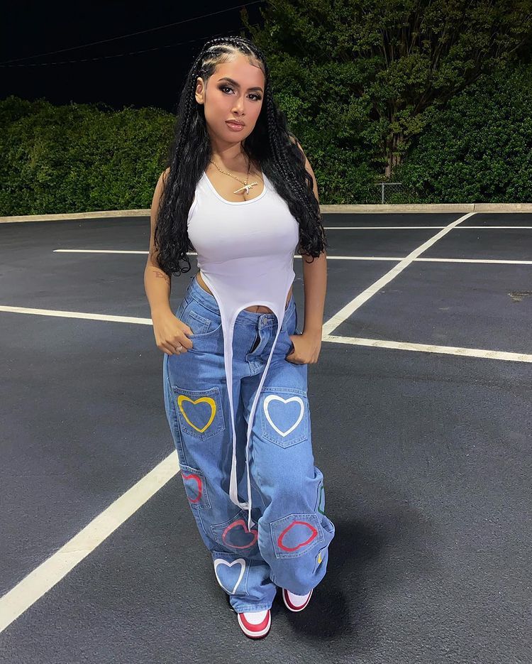 Women's Baggy Heart Patch Jeans