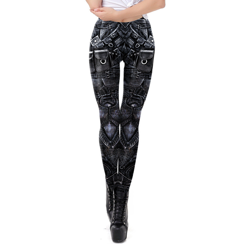 Edgy Faux Armor Print Stretch Leggings for a Bold Style