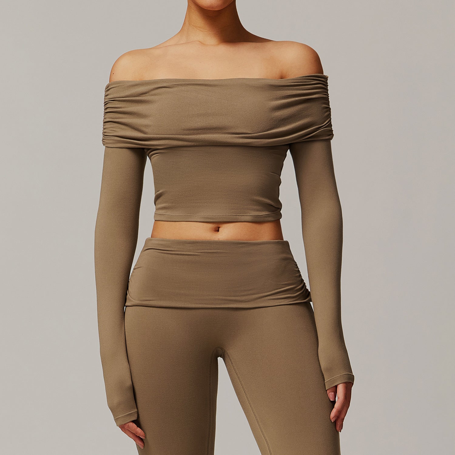 Chic Off Shoulder Long Sleeve Crop Top for Yoga and Everyday Style