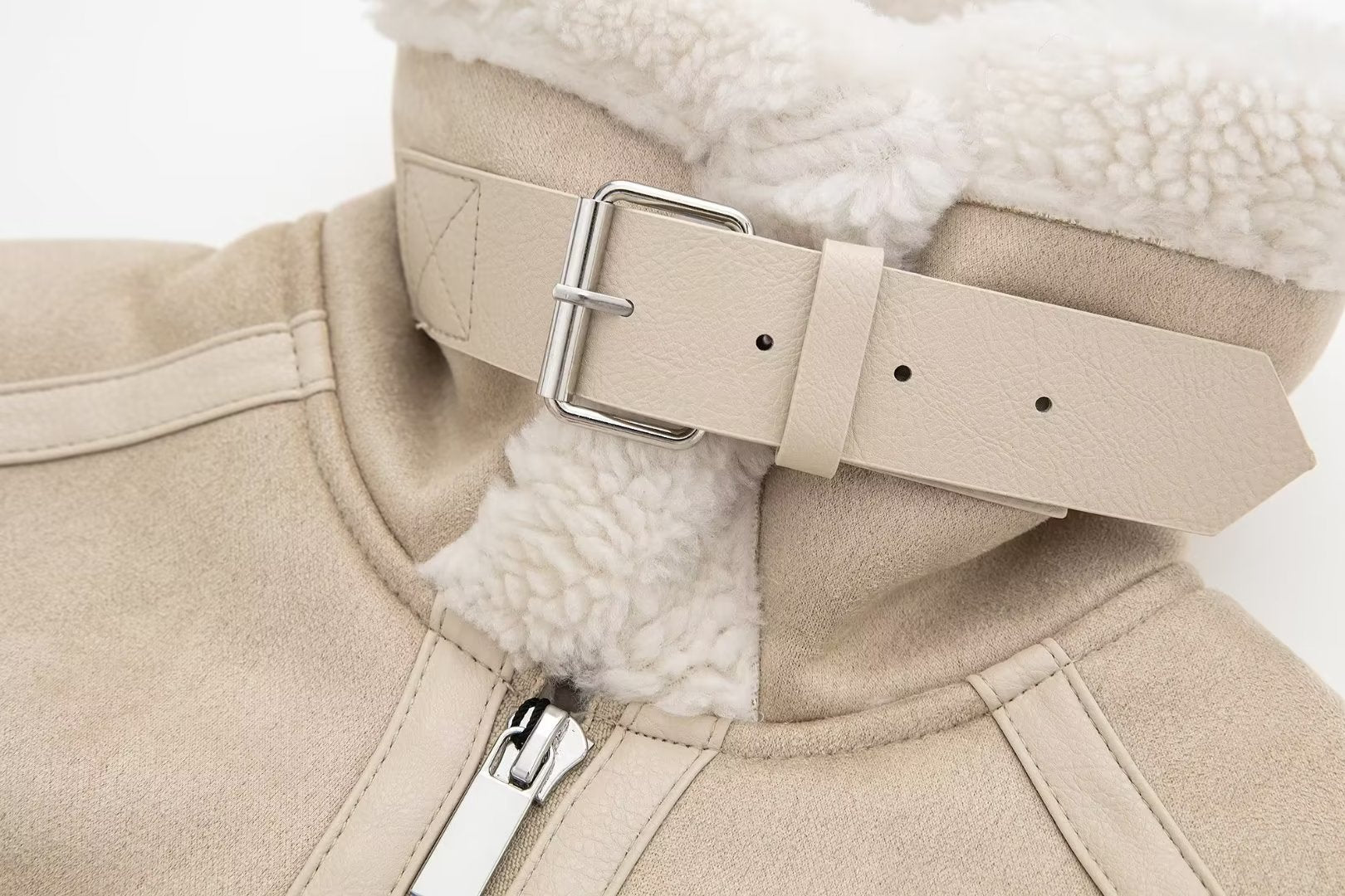 Chic Faux Suede Shearling Aviator Jacket with Cozy Interior Lining