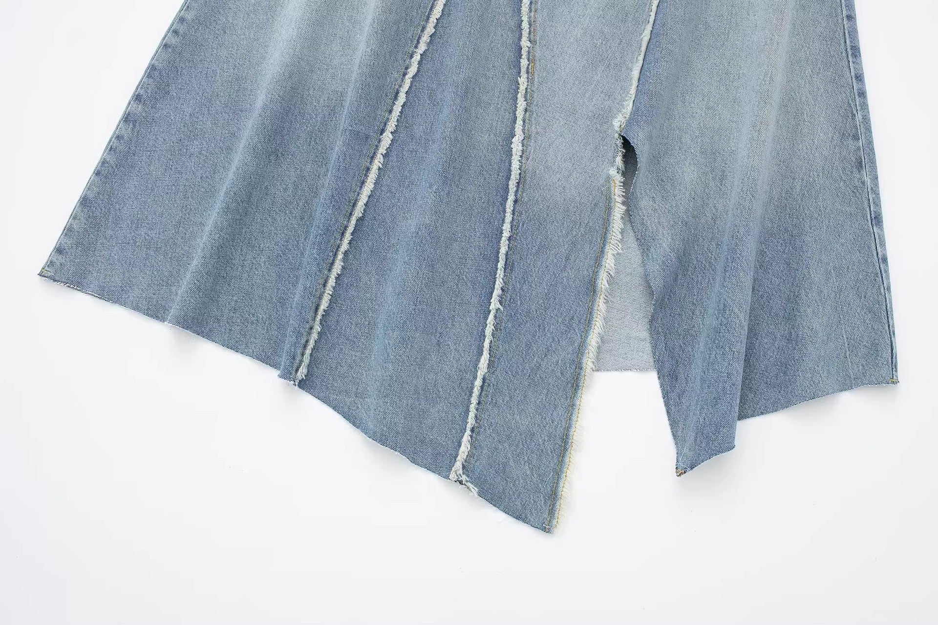 Trendy Asymmetric Faded Denim Midi Skirt with High Waist