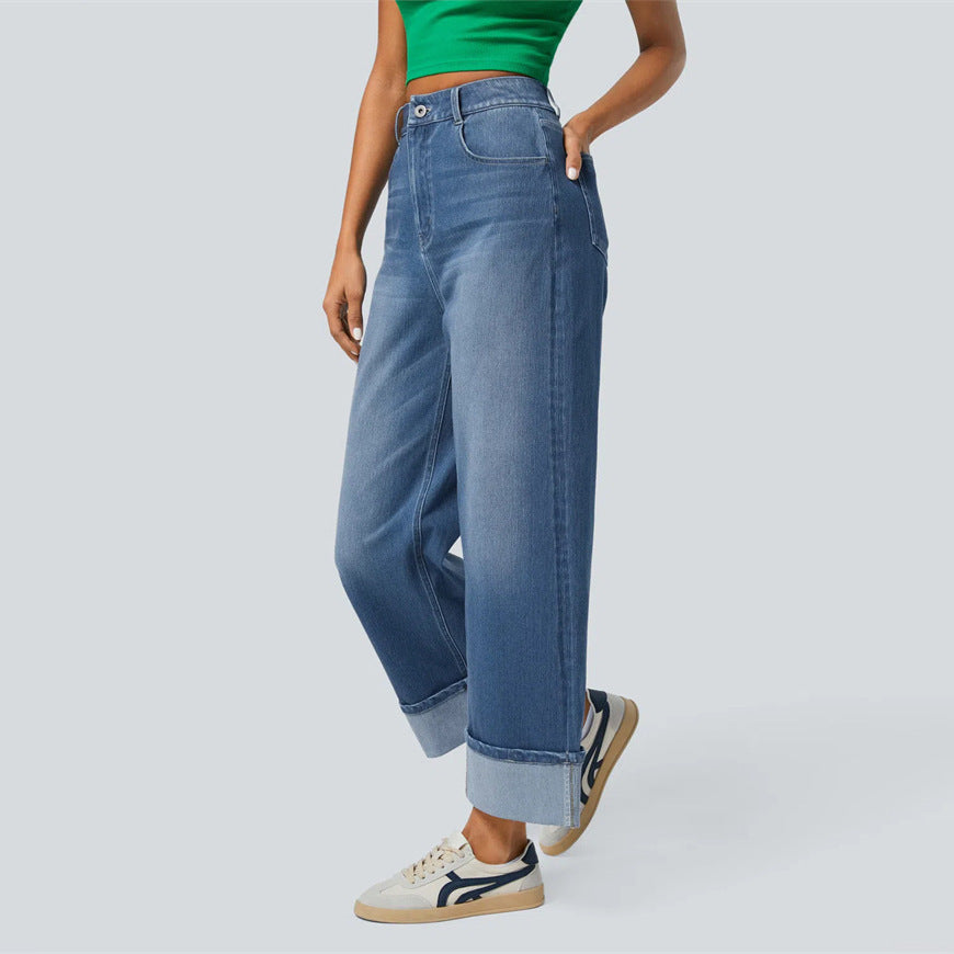 High-Waisted Wide Leg Denim Jeans