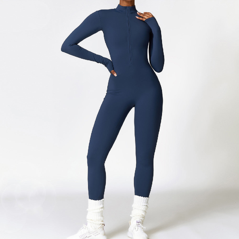 Cozy Fleece Lined Long Sleeve Activewear Jumpsuit for Winter Workouts and Leisure