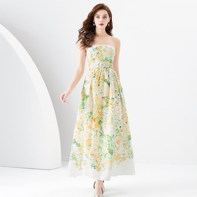 Elegant Floral Strapless Maxi Dress for Sunny Days and Special Occasions