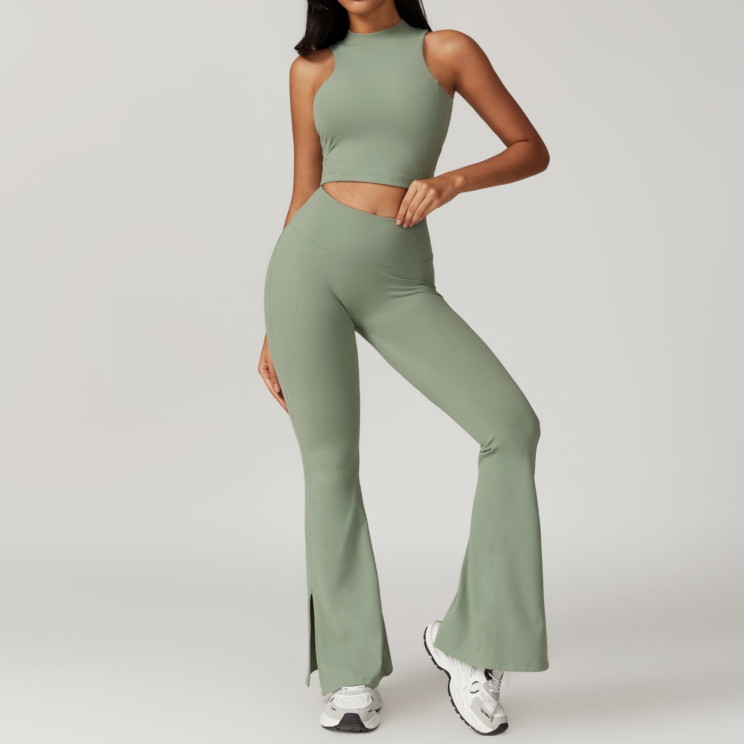Sleek Mock Neck Crop Top and Athletic Skirt Set for Yoga and TrainingShort