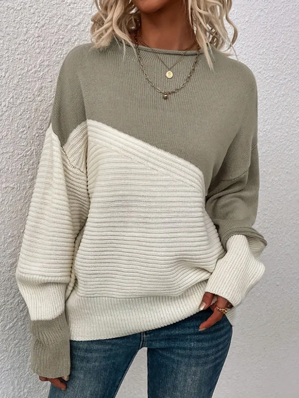 Chic Color Block Knitted Pullover Sweater Cozy Everyday Style