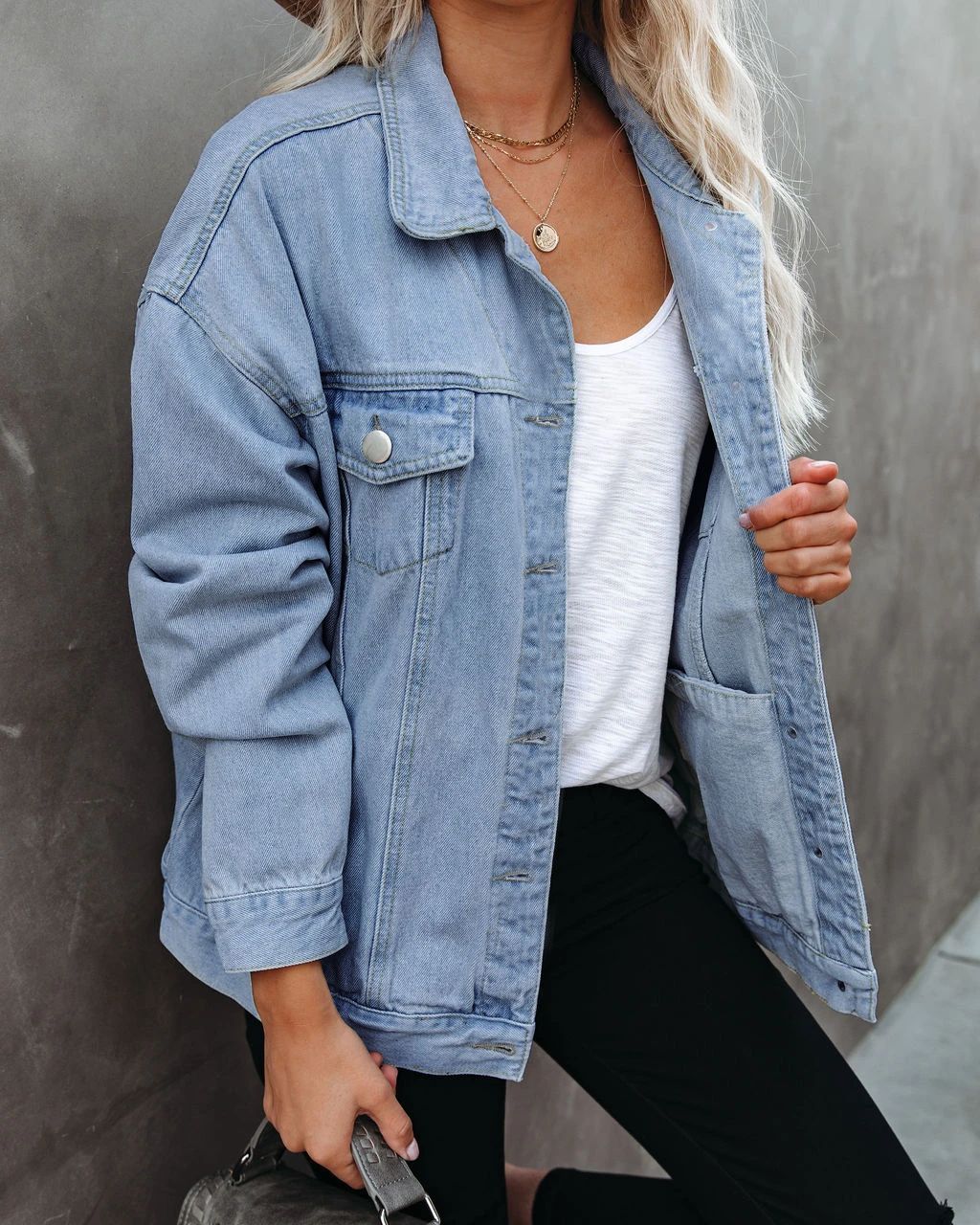 Relaxed Fit Denim Style Everyday Jacket with Button Front