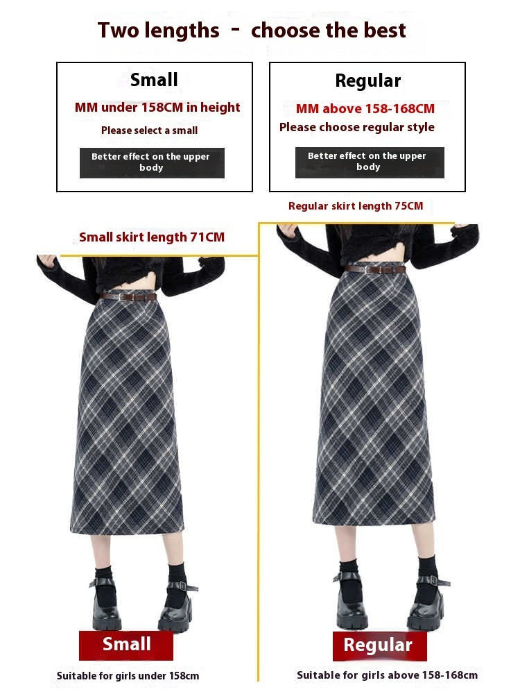 Chic High Waist Wool Blend Plaid A Line Midi Skirt for Women