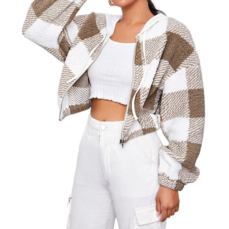Cozy Plaid Check Hooded Fleece Jacket for Everyday Comfort