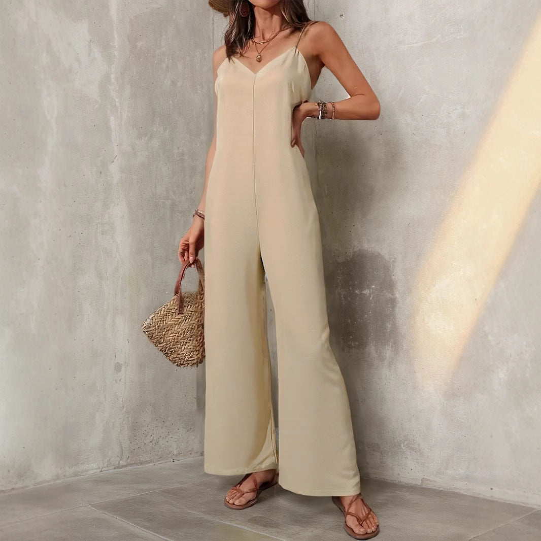 Chic Solid Color Wide Leg Jumpsuit - Comfortable & Elegant