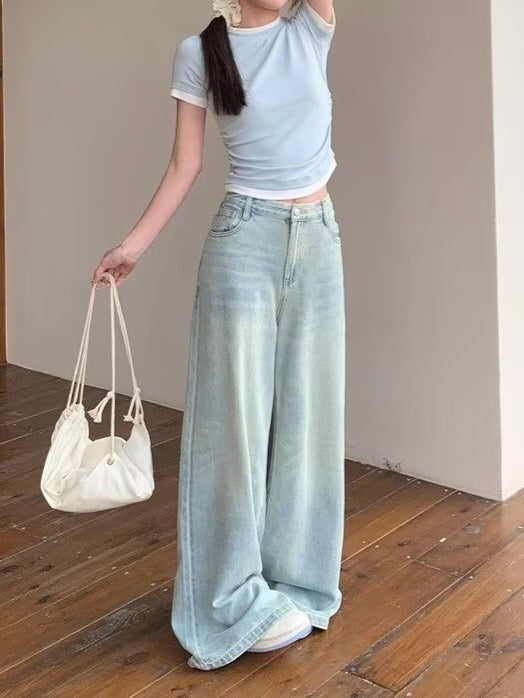 Retro Blue High-Waist Loose Wide Leg Jeans