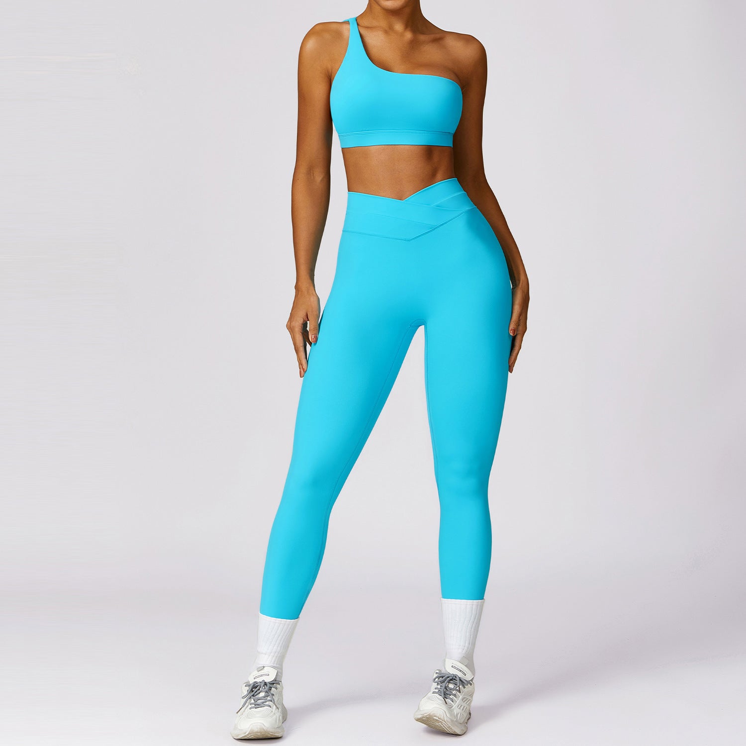 Comfortable Quick Drying One Shoulder Sports Bra and High Waist Yoga Leggings Set