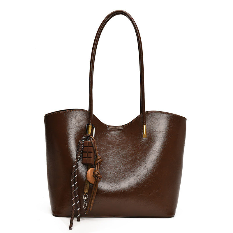 Retro PU Large Capacity Tote Bag - Stylish Shoulder Handbag