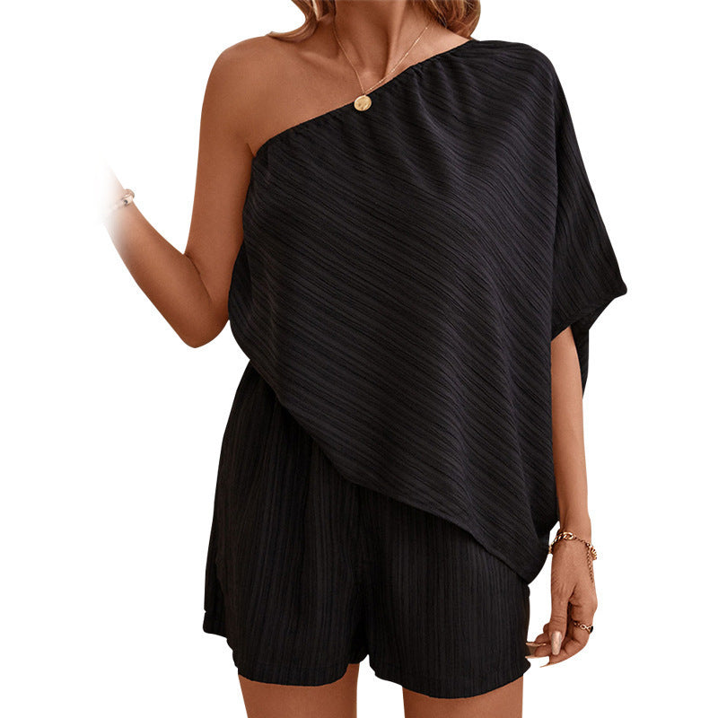 Effortlessly Chic Textured One Shoulder Romper
