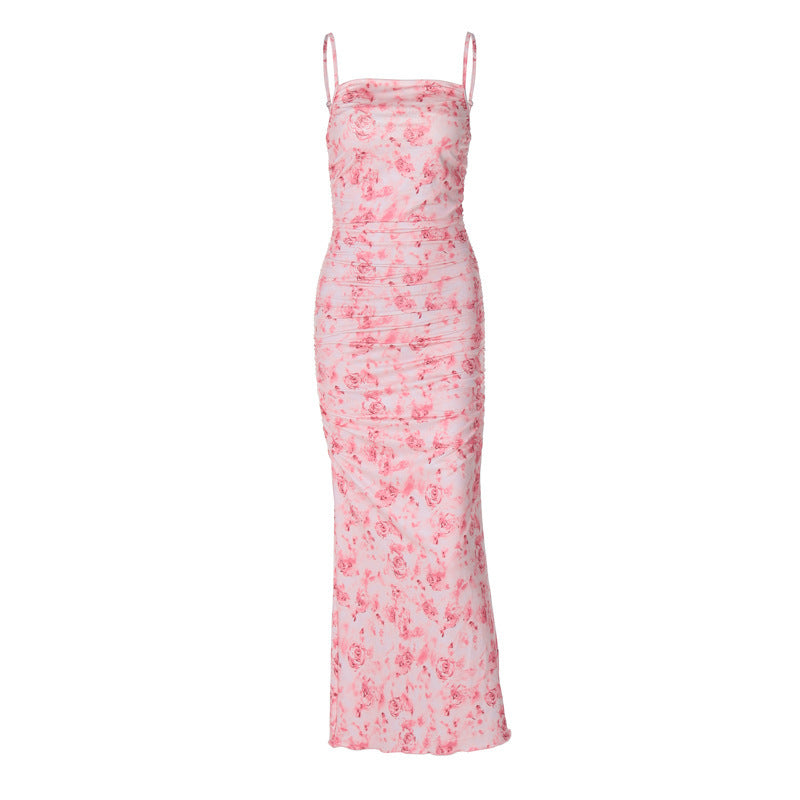 Women's Printed Bodycon Dress - Sexy Spaghetti Strap Maxi